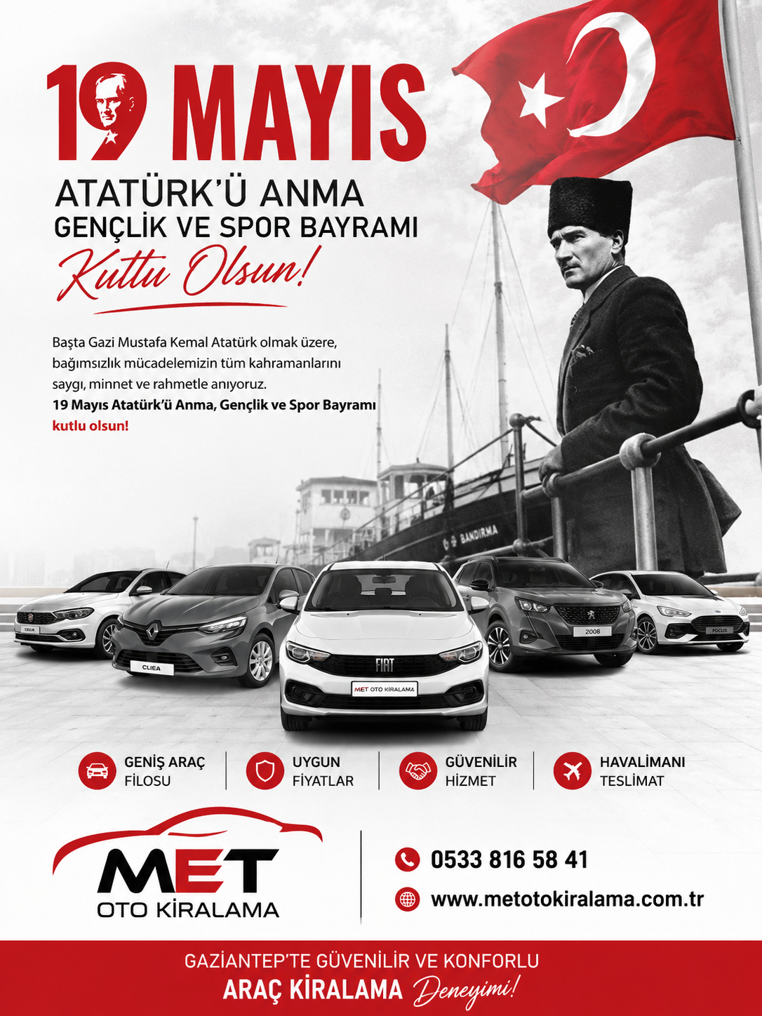 19 Mayıs Atatürk ü Anma Gençlik ve Spor Bayramı Kutlu Olsun  Gaziantep Araç Kiralama